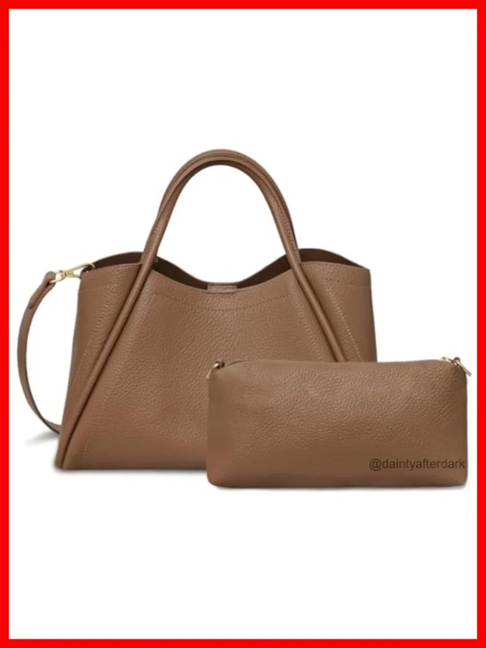 Faux Leather Satchel Handbag with Crossbody Strap & Inner Pouch Fits Tablet